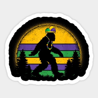 Mardi Gras Bigfoot Funny Kids Men Sasquatch Mardi Gras Sticker